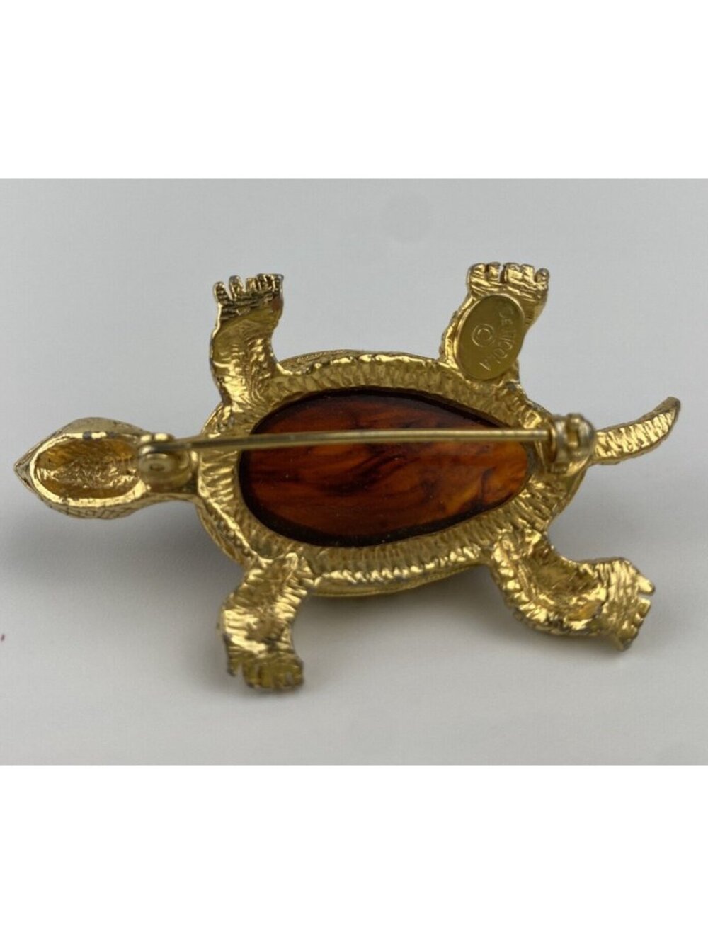 Vintage De Nicola Amber Brown Lucite Body Tortoise Color Turtle Pin Brooch - Picture 12 of 12